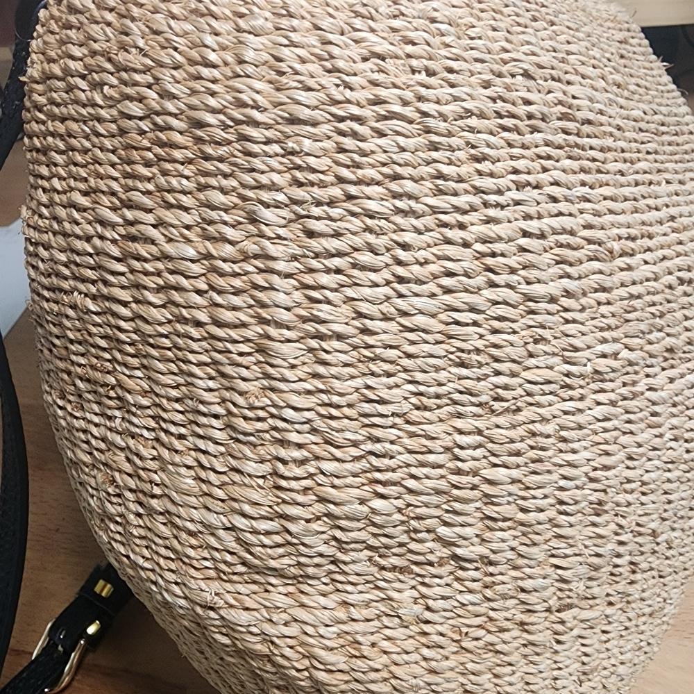Clare V Natural Woven Raffia Crossbody with Black Leather Handle & Gold Hardware - Picture 11 of 12